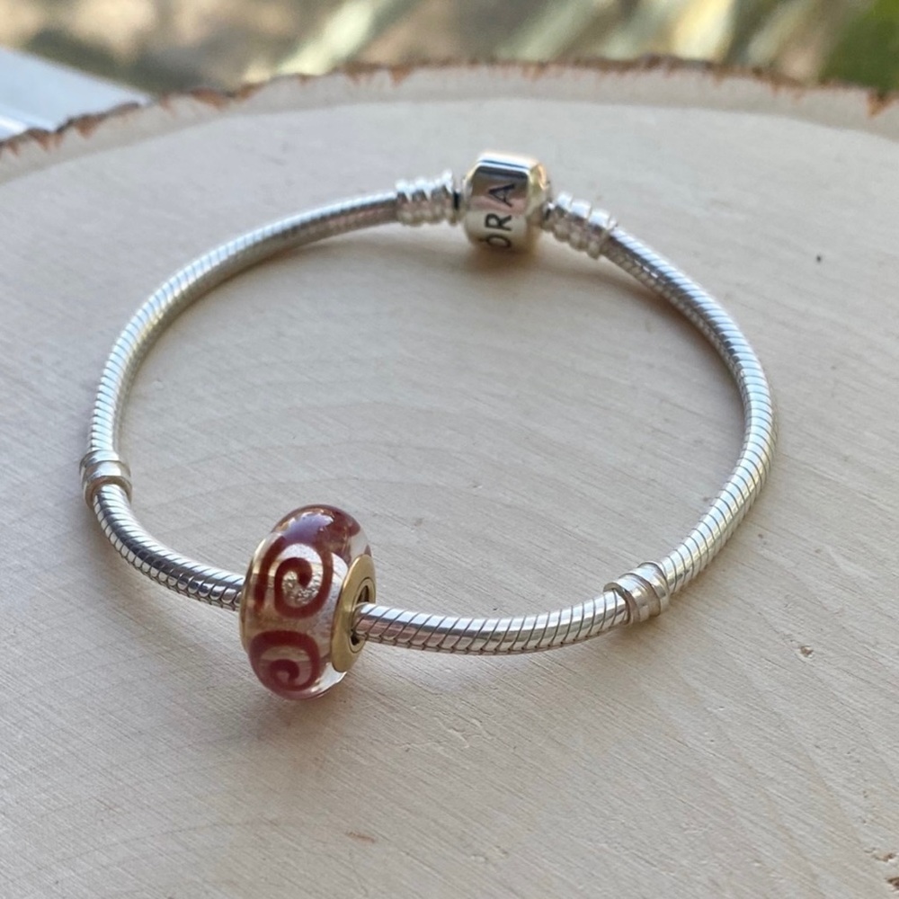NEW Pandora RETIRED RARE 14k Gold Glass Red Swirl Murano Charm - Picture 6 of 16